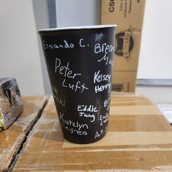 Starbucks Coffee 2010 Black Chalkboard Unique Design Tall Latte Mug 5 3/4" GUC - Picture 2 of 8